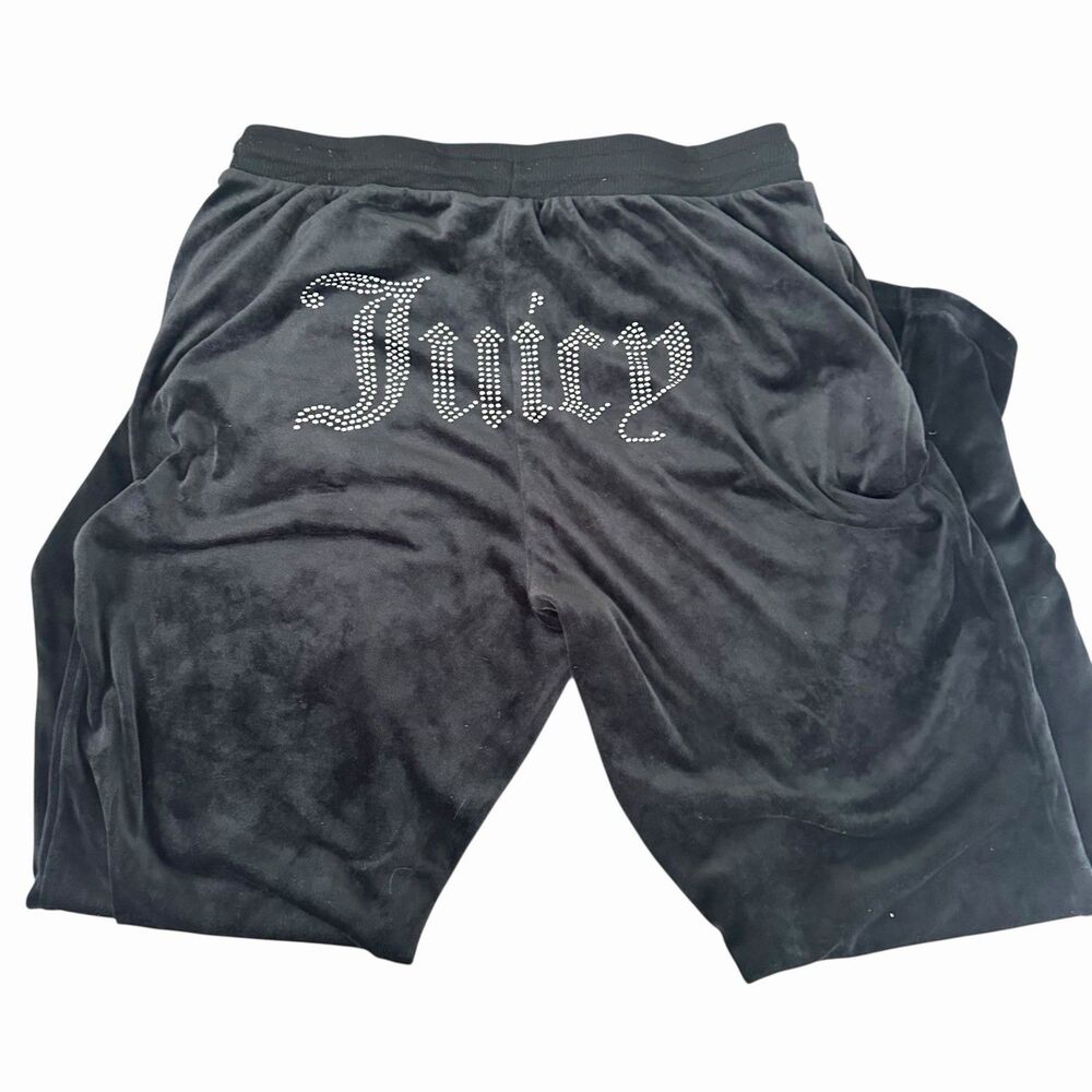 Juicy Couture Velour Lounge Pants Rhinestone Logo Y2K Black L